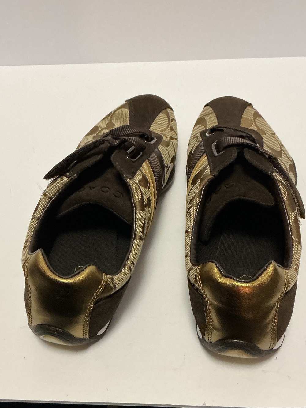 Coach Brown and Tan Monogram Velcro Sneakers - Picture 6 of 9